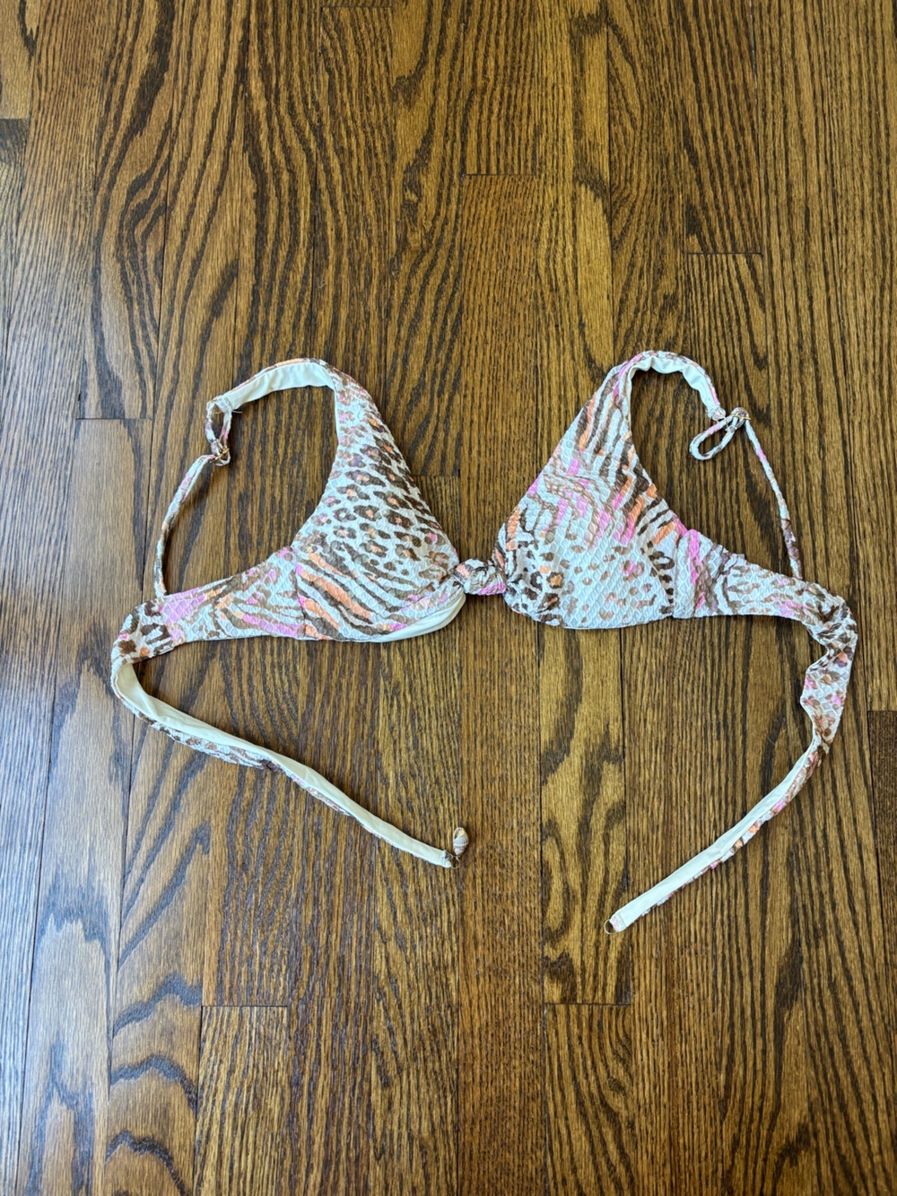 Isabella Rose Swim Animal Print Triangle Bikini Top in Cream, Pink & Brown